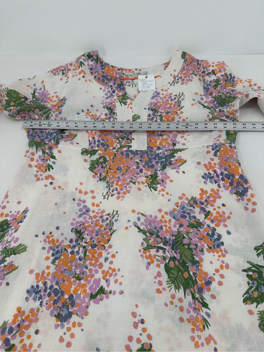 Boden White 100% Linen Dress with Pink, Orange, Green and Lilac Floral Print - Picture 6 of 9
